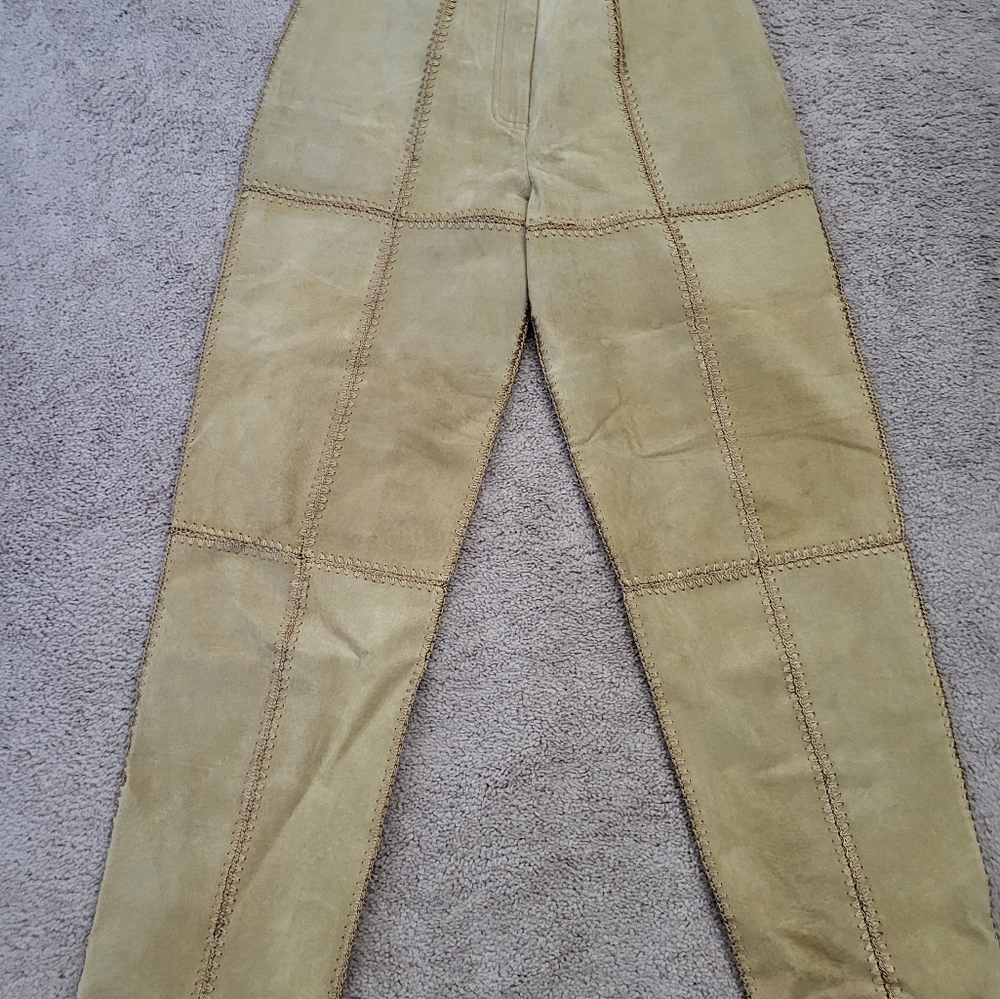 A Two Piece Suede And Crochet Pant Suit View 4
